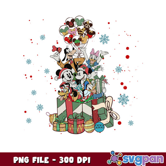 Disney christmas gifbox png, cartoon png, christmas lights png