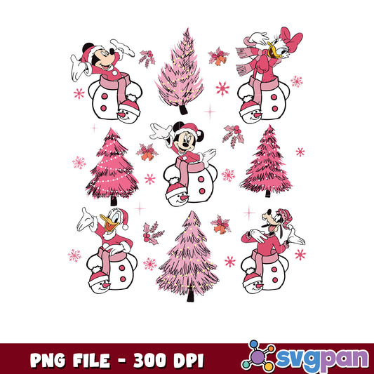 Disney christmas pink png, cartoon png, christmas lights png