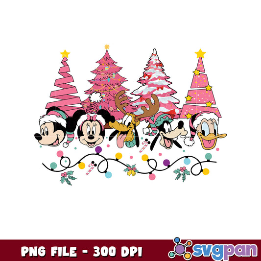 Disney christmas tree pink png, cartoon png, christmas lights png