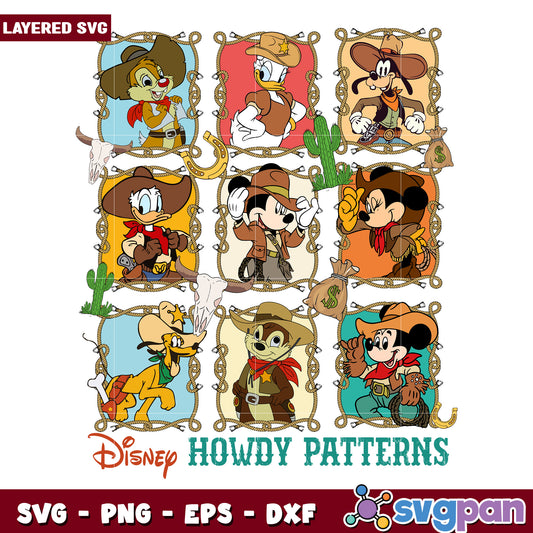 Disney howdy patterns png, mickey mouse characters png, walt disney png