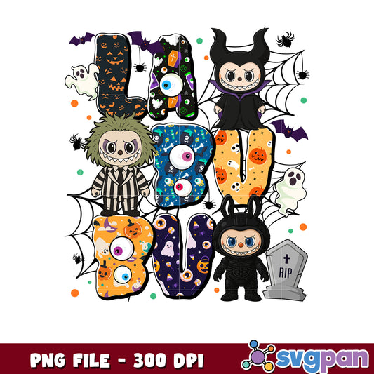 Disney labubu halloween png, trick or treat png, halloween quotes png
