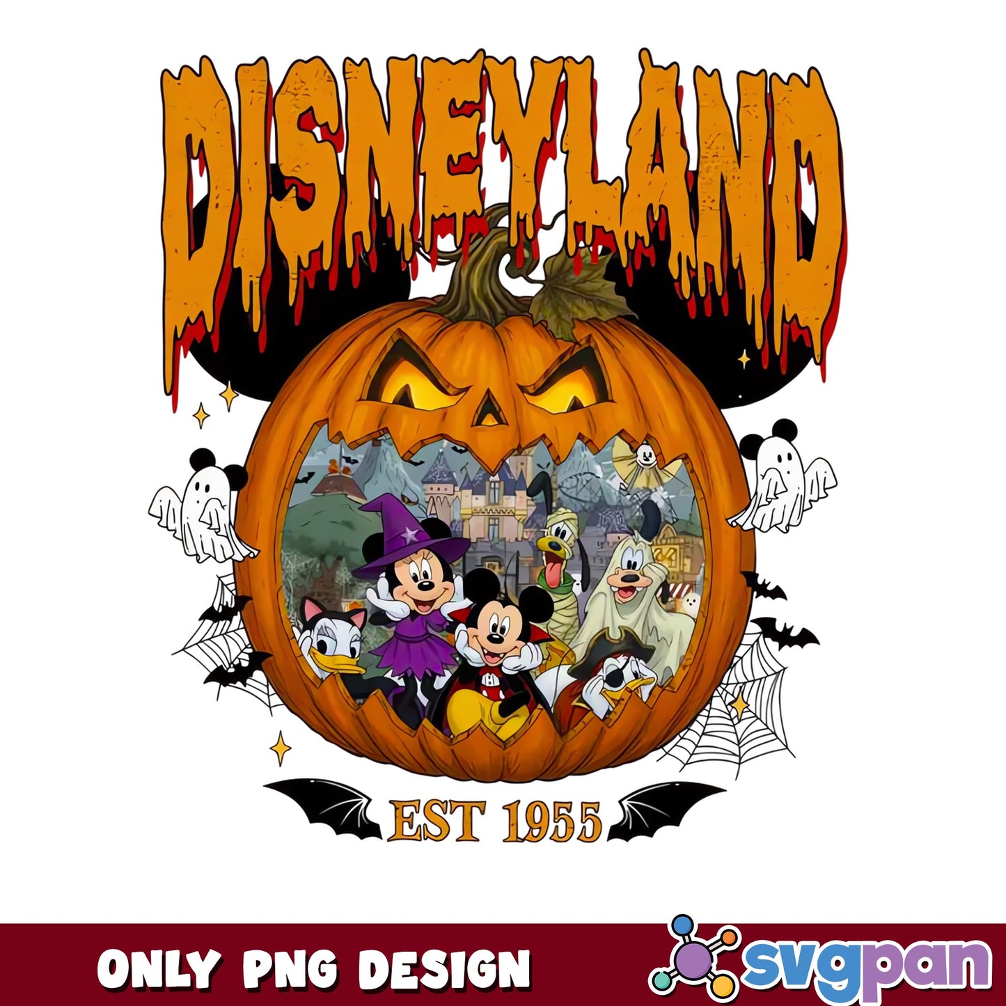 Disneyland Est 1955 Halloween Pumpkin Mickey Friends PNG, Spooky, PNG