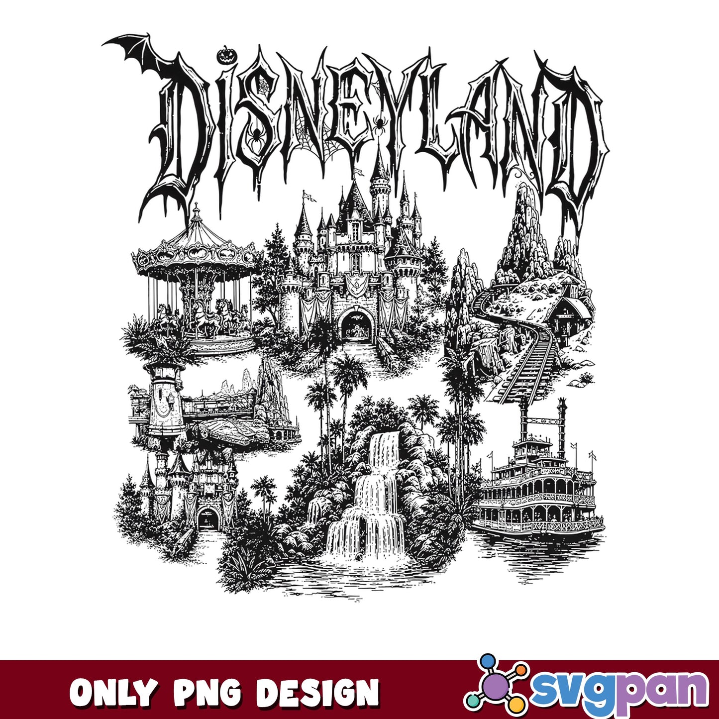 Disneyland Halloween Dark Gothic Theme Park Sketch PNG, Castle, PNG