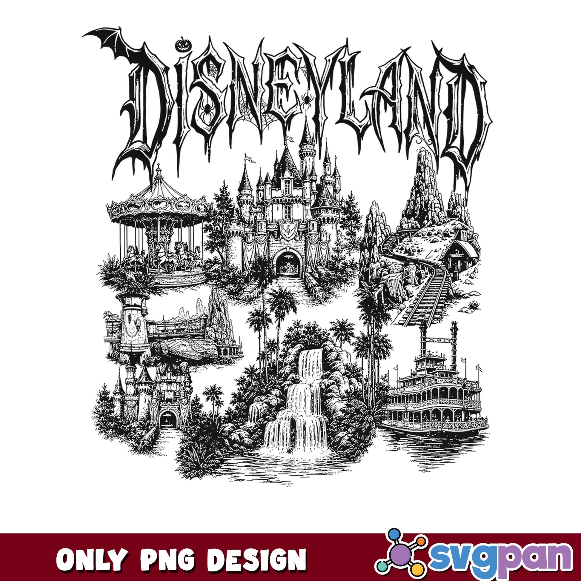 Disneyland Halloween Dark Gothic Theme Park Sketch PNG, Castle, PNG