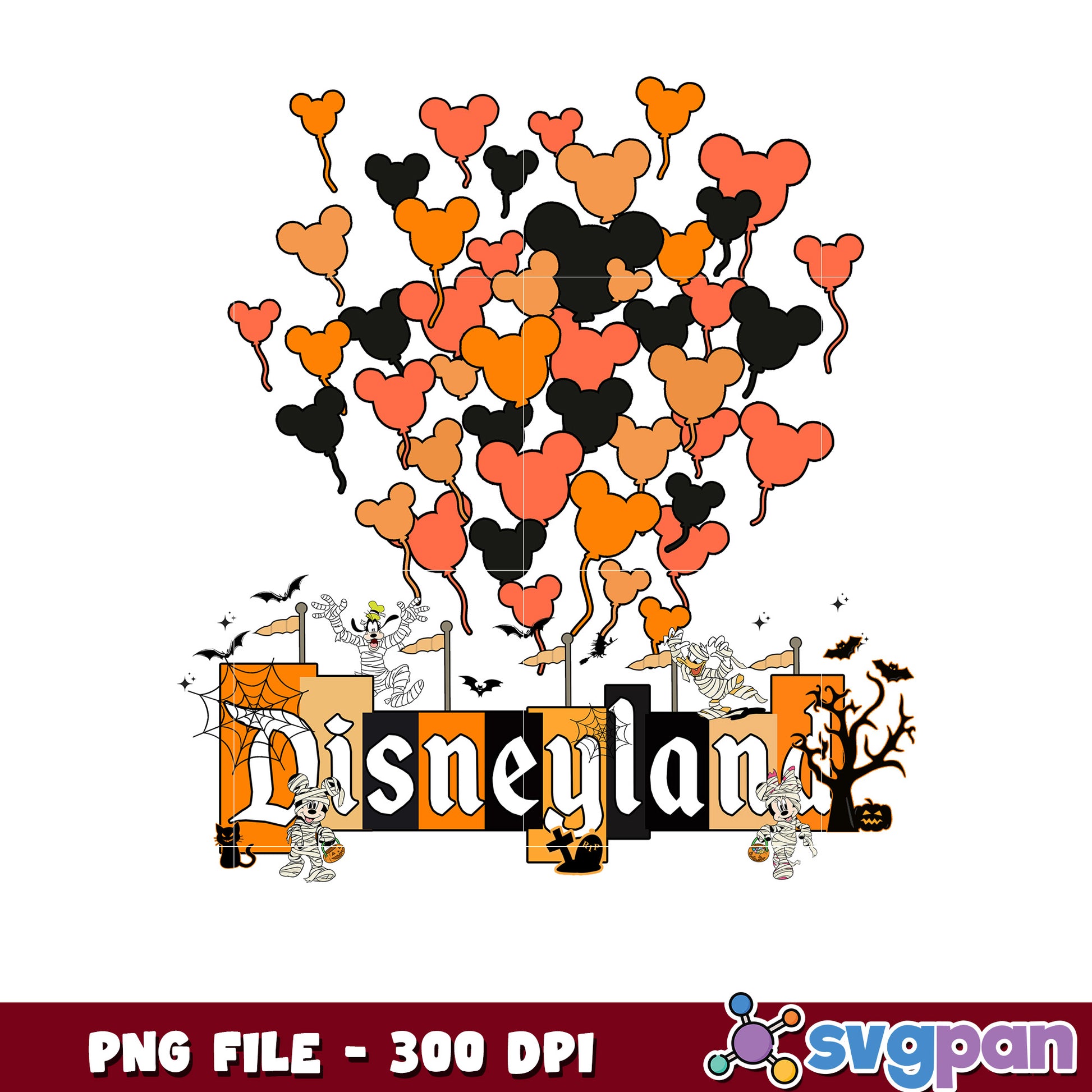 Disneyland mickey halloween balloon png, halloween vacation png, disneyland halloween png
