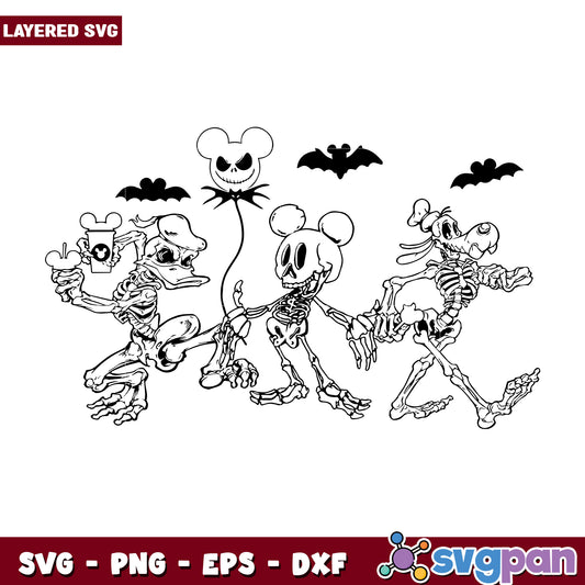 Disney mickey skeleton svg, halloween killers nights​ svg, spookycharacters svg