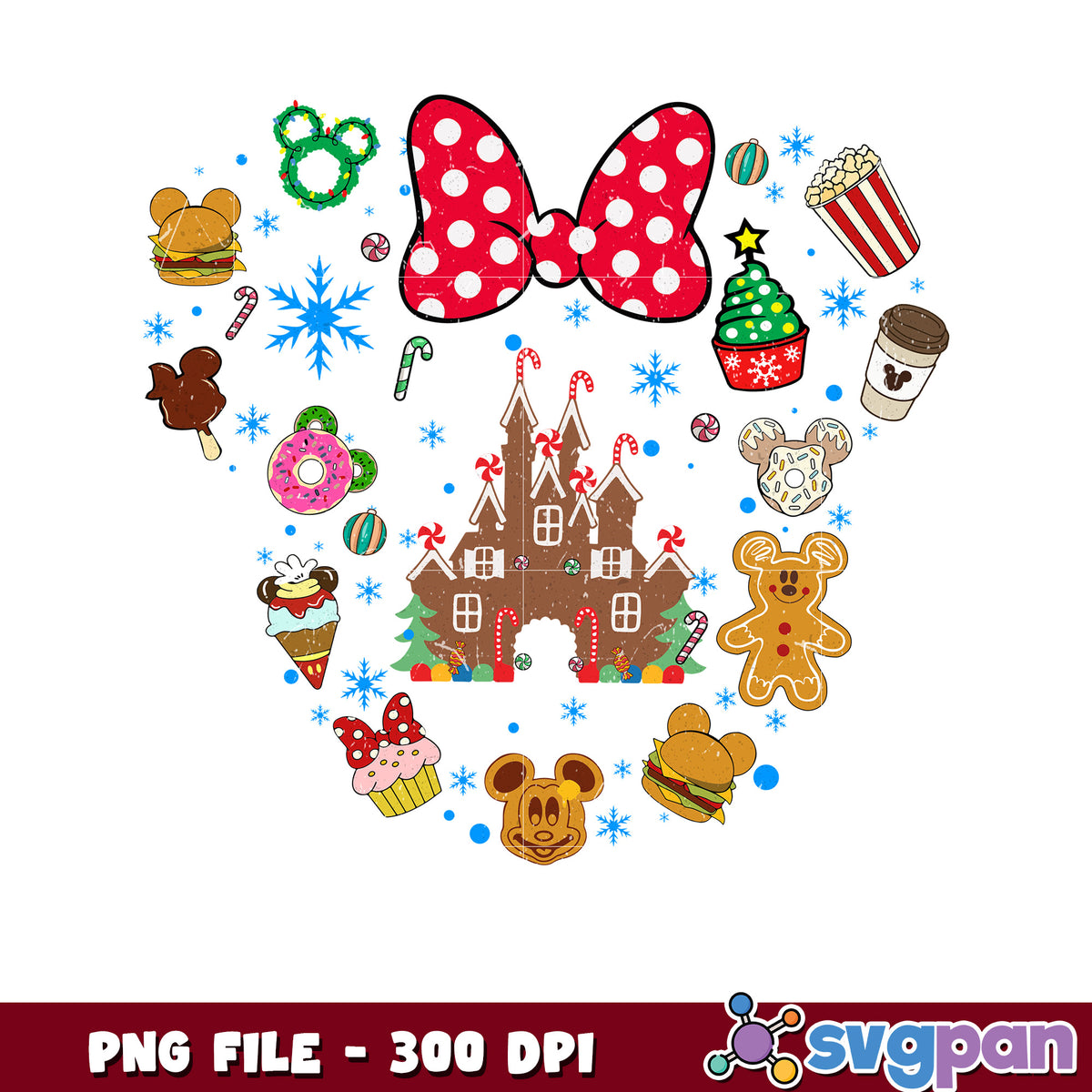 Disney minnie png, cartoon png, christmas lights png