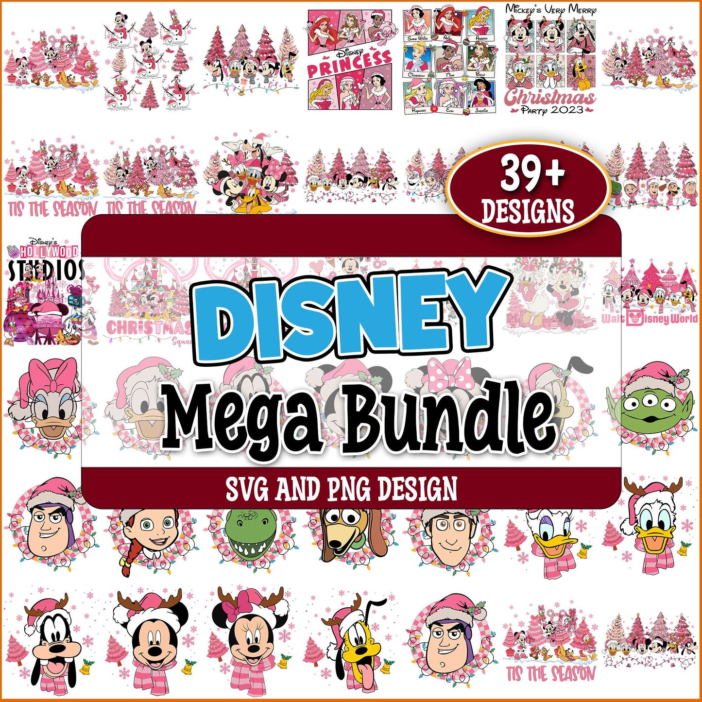Disney pink christmas svg bundle