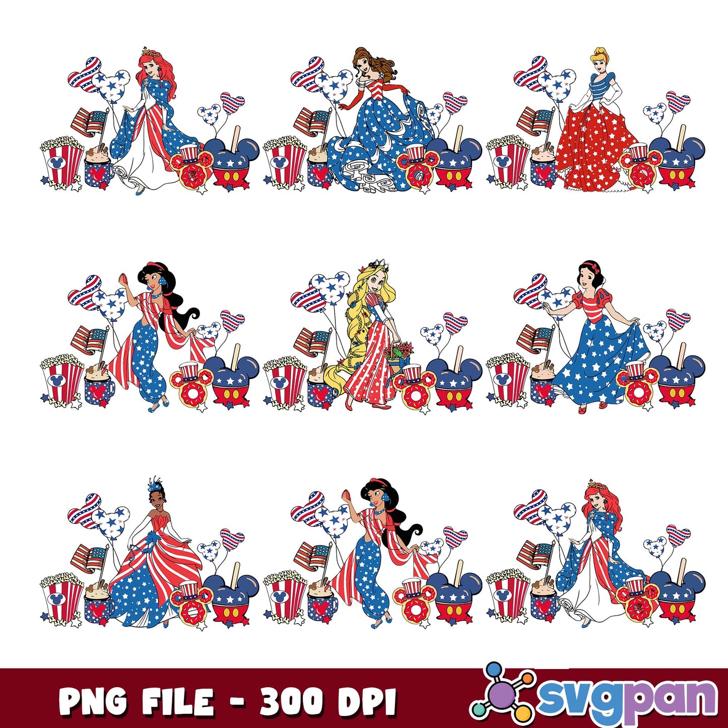 Disney princess 4th july png bundle