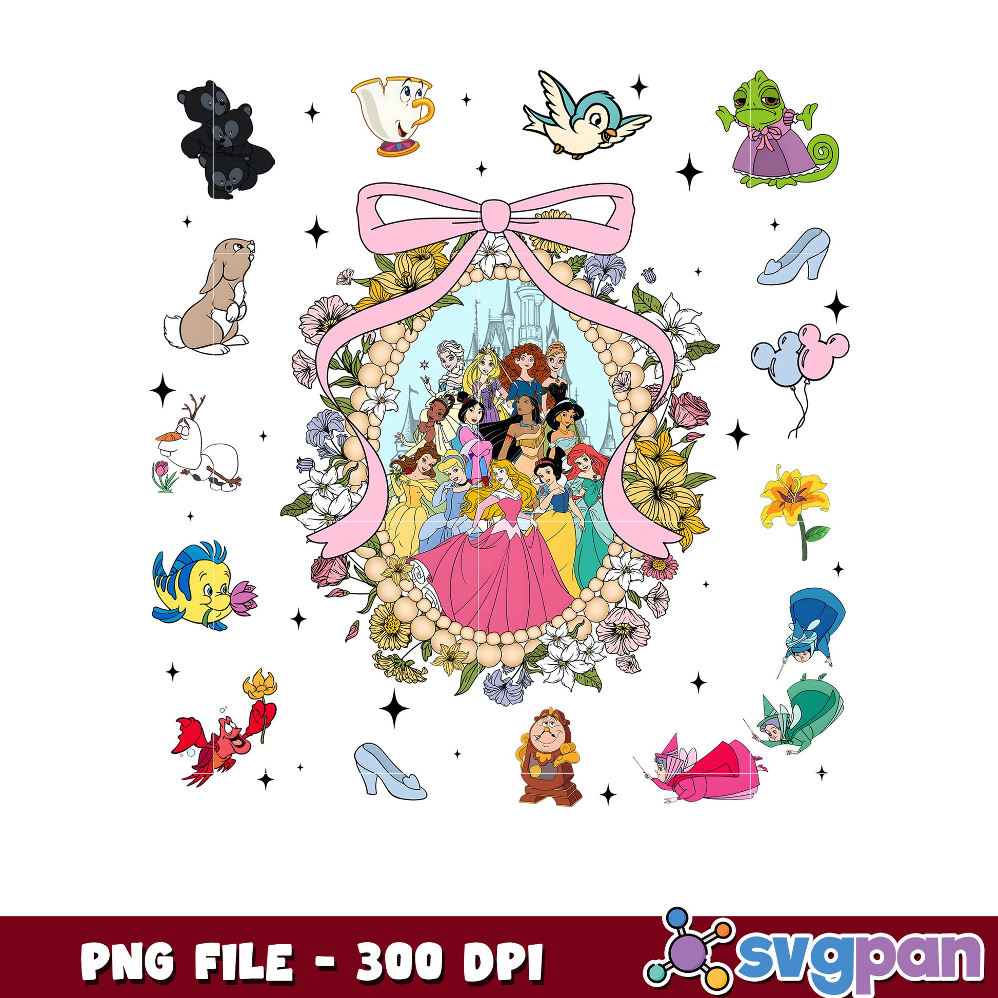 Disney princess photo frame png, disney characters png, disney movie png