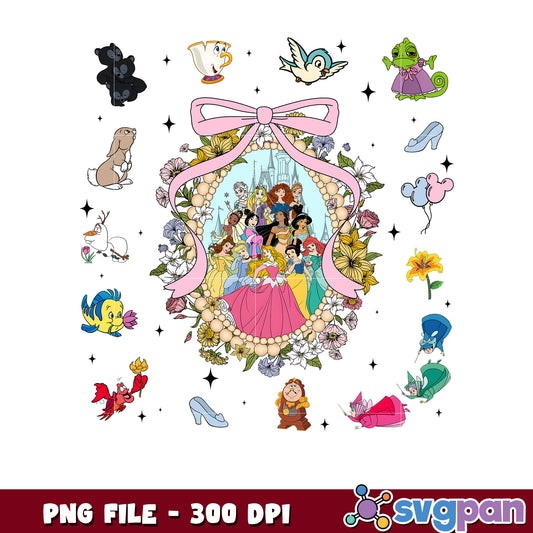 Disney princess photo frame png, disney characters png, disney movie png
