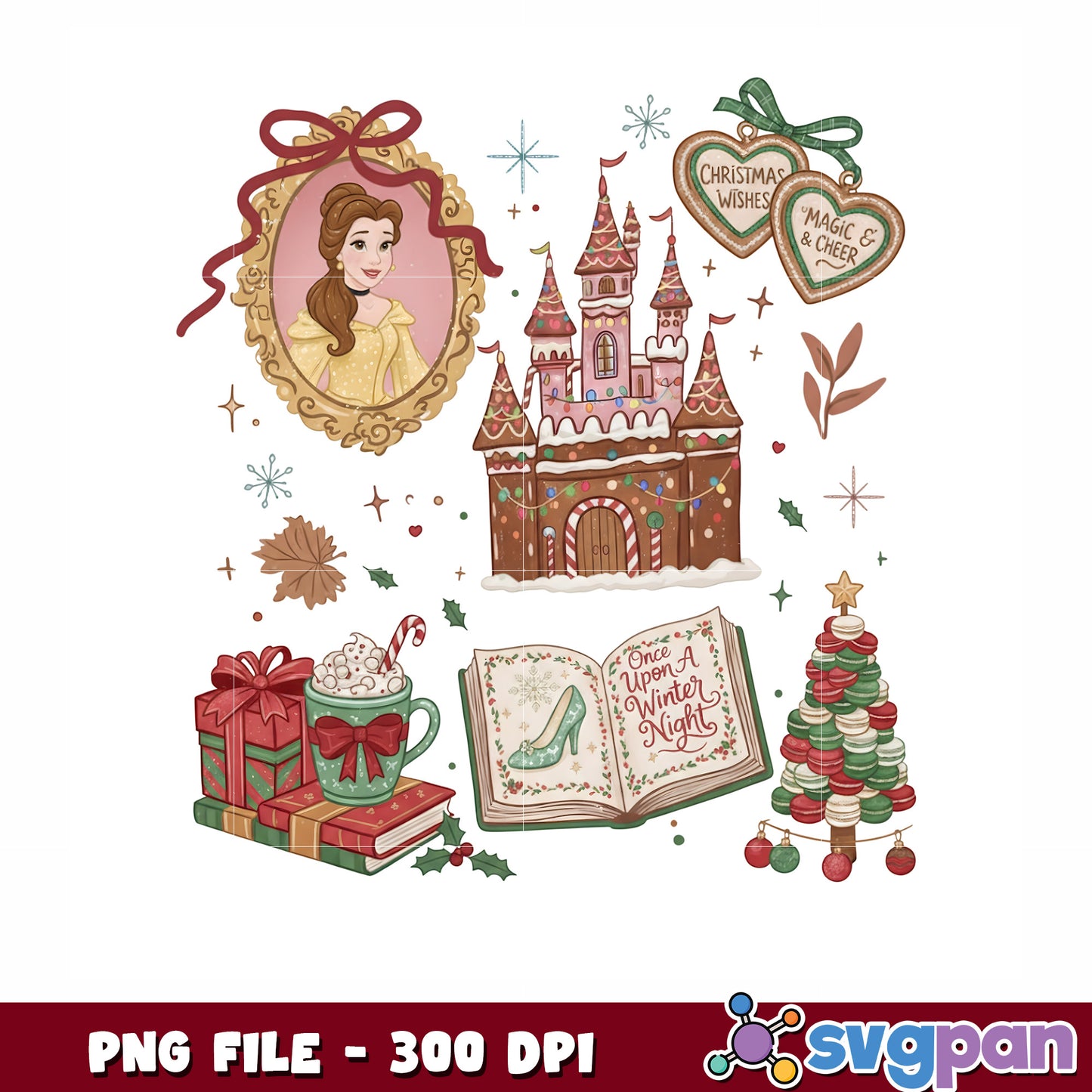 Disney princess png, happy new year png, christmas designs png