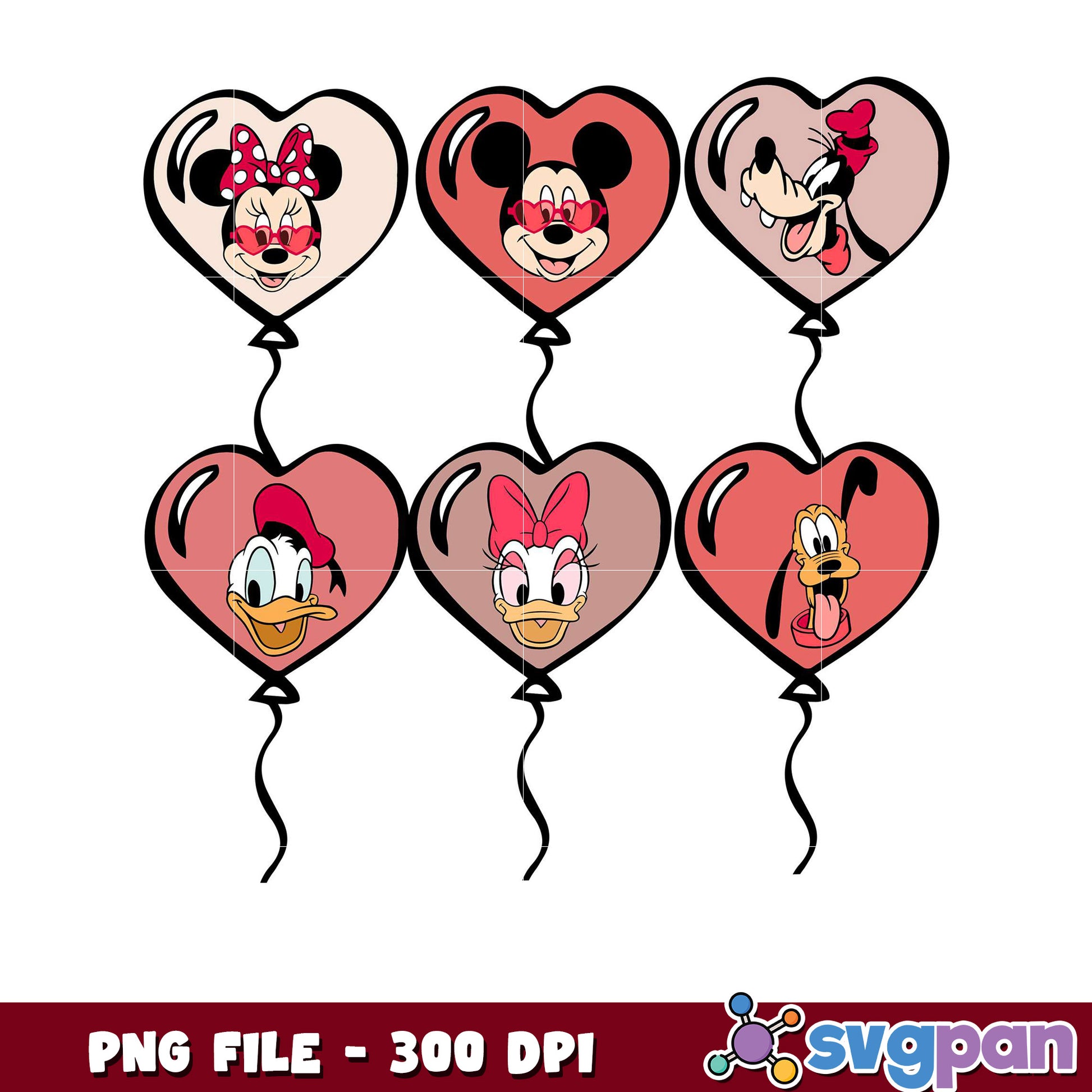 Disney themed heart balloons design, perfect for prints