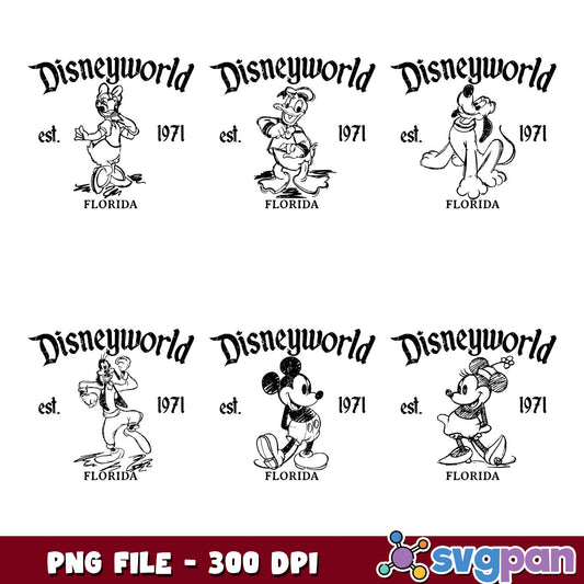 Disneyworld Characters Bundle PNG Vintage Design 1971