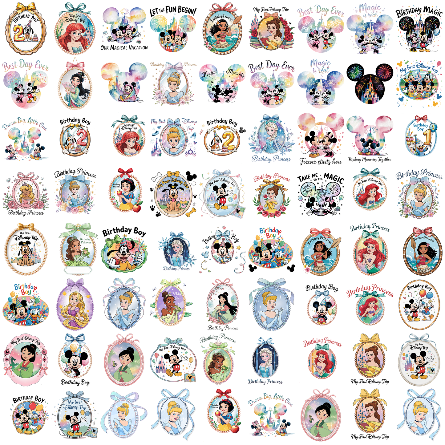 Disney x birthday png bundle, disney princess png, disneyworld png