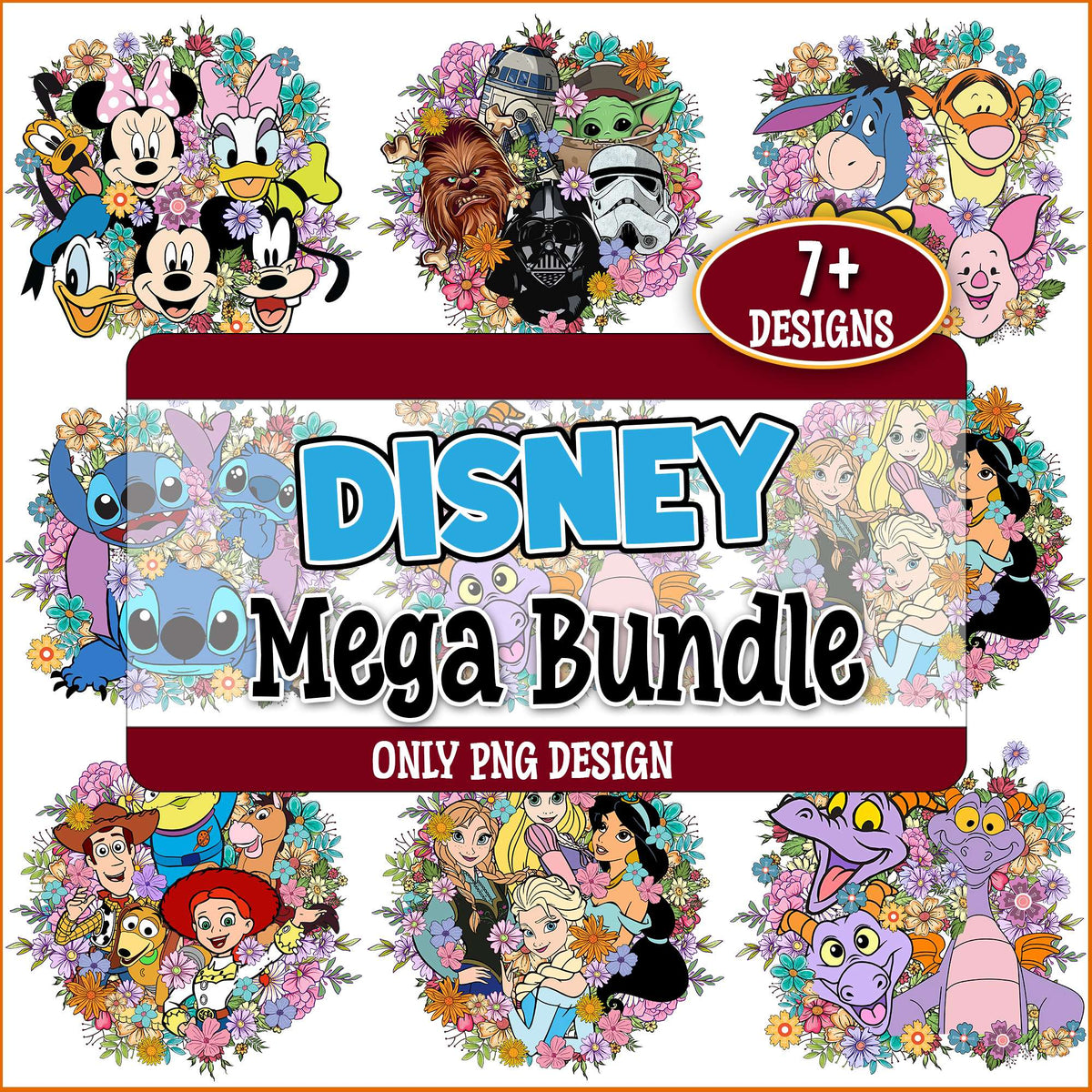 Disney x flower design png bundle