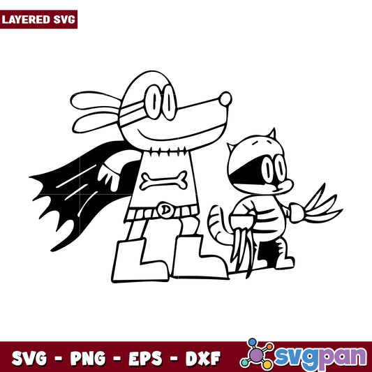 Dog man and Petey outline svg, dog man characters svg, dog man 2025 svg