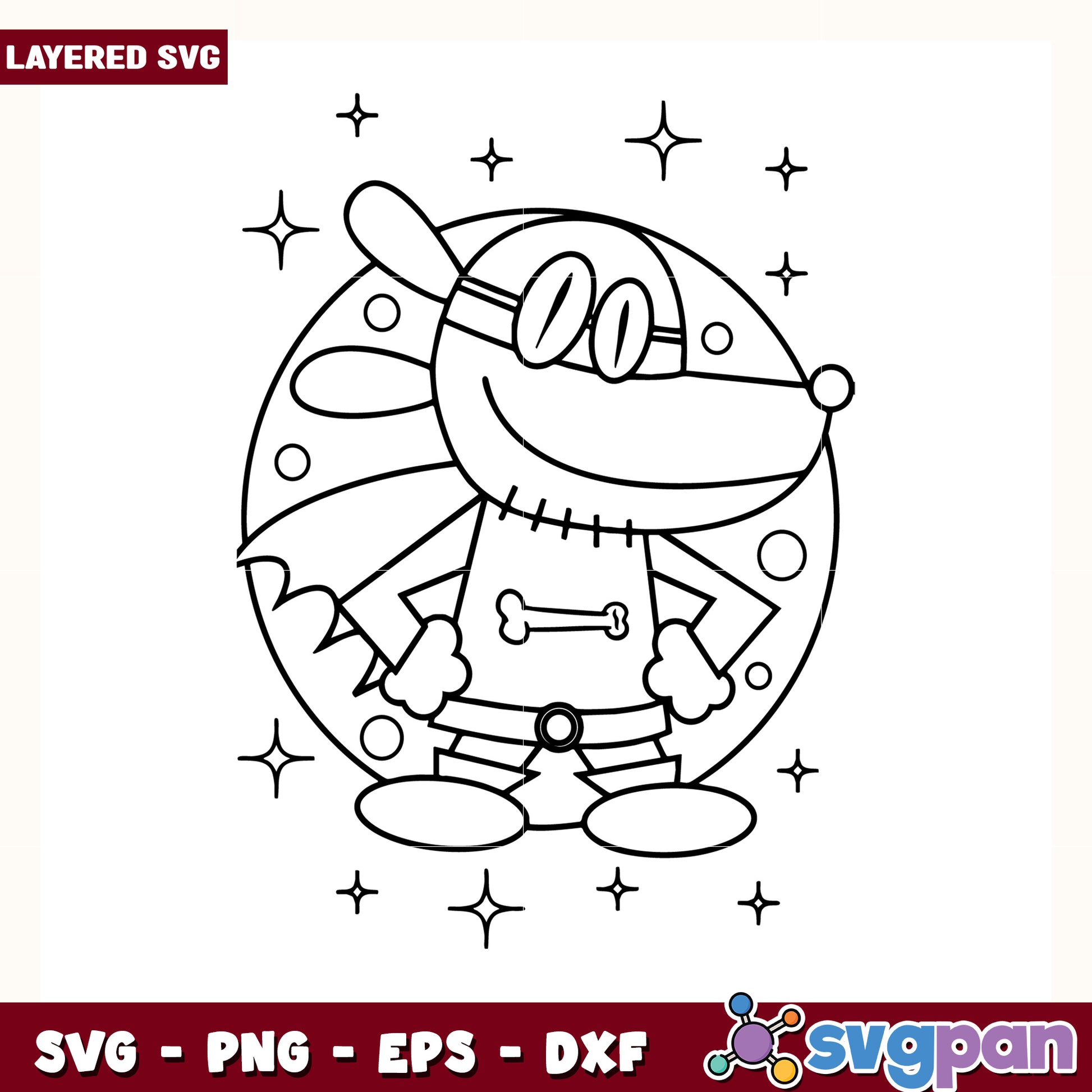 Dog man main characters black and white design svg, funny comic dog svg, dog man characters svg