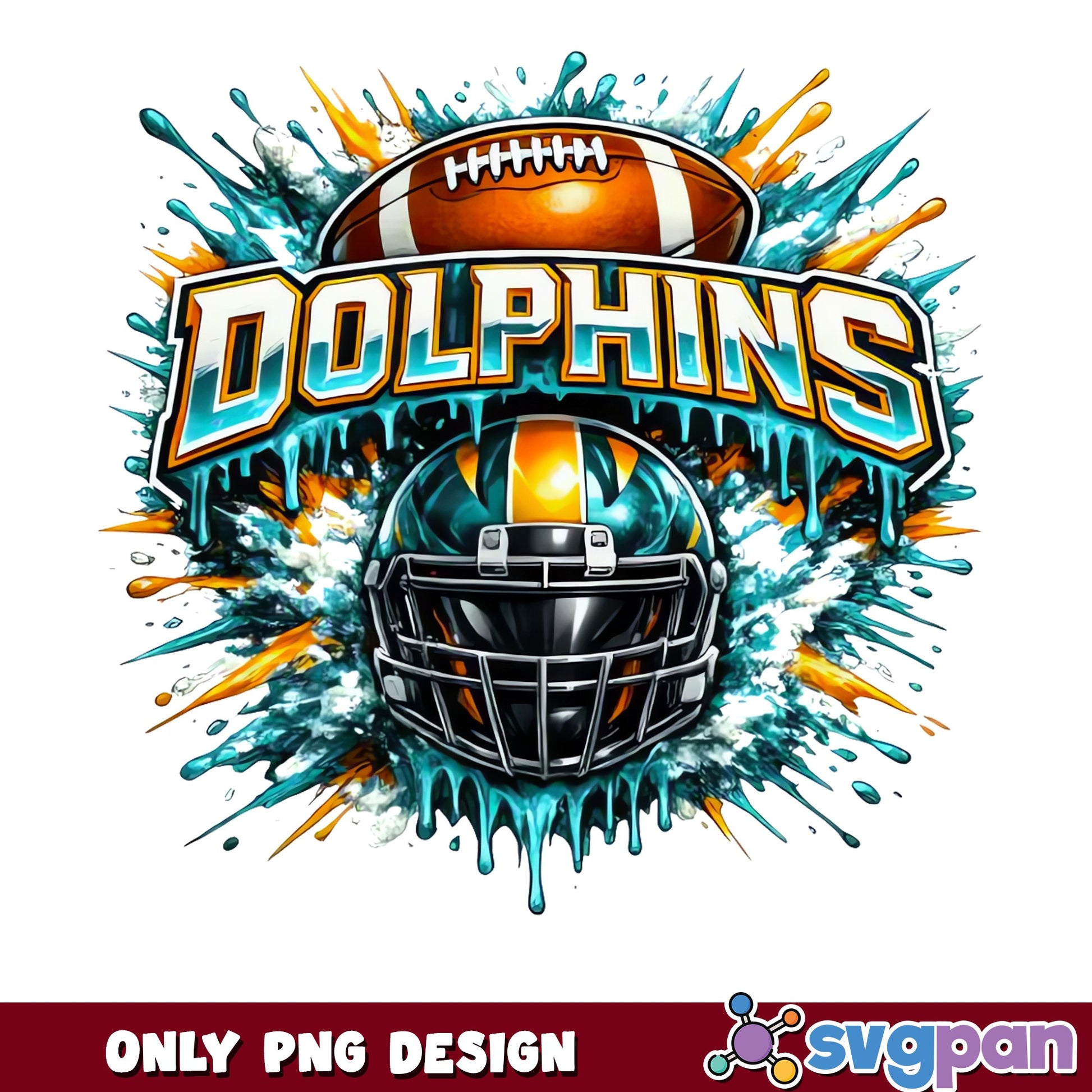 Dolphins Football Helmet Splash PNG, NFL Team PNG, Football PNG