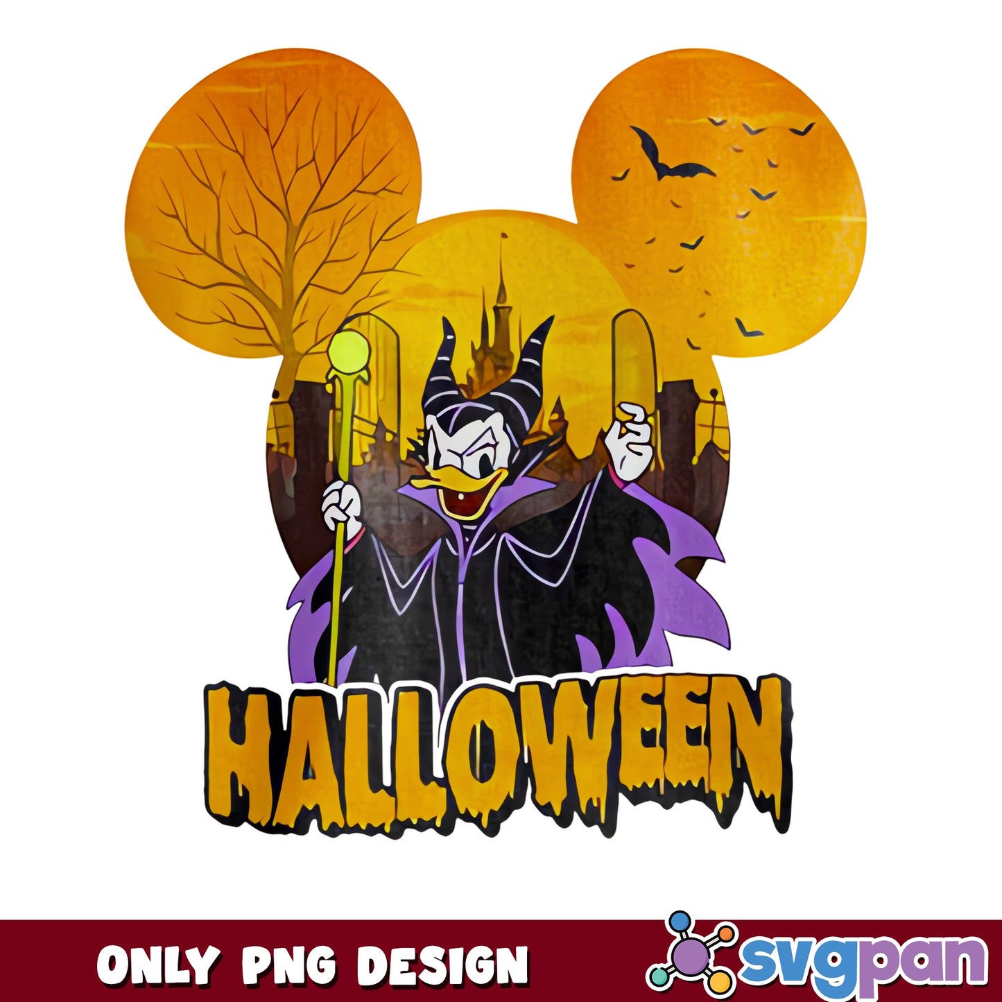Donald Duck As Maleficent Mickey Ears Halloween PNG, Disney, PNG
