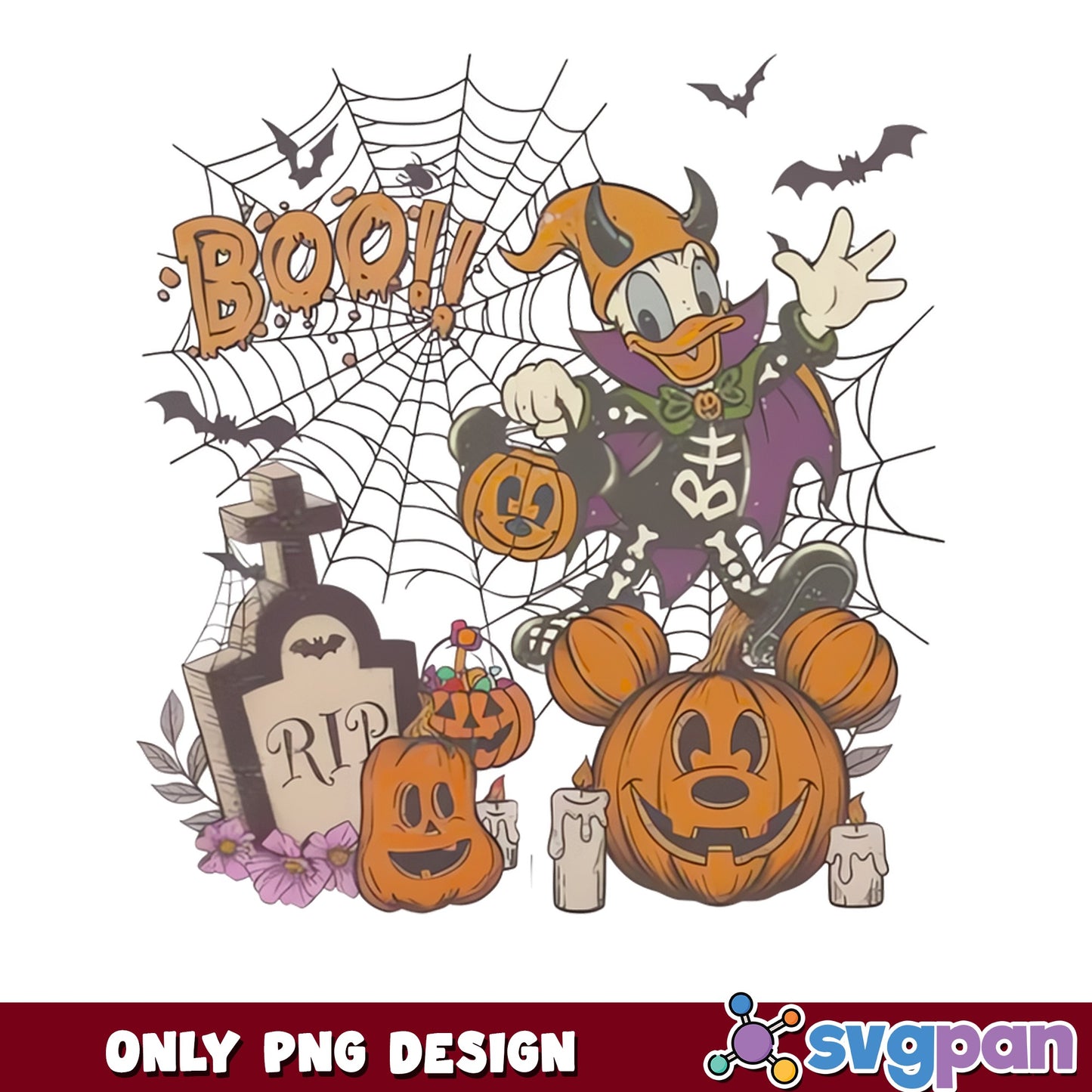 Donald Duck Boo Halloween PNG, Disney Spooky PNG, Retro Halloween PNG