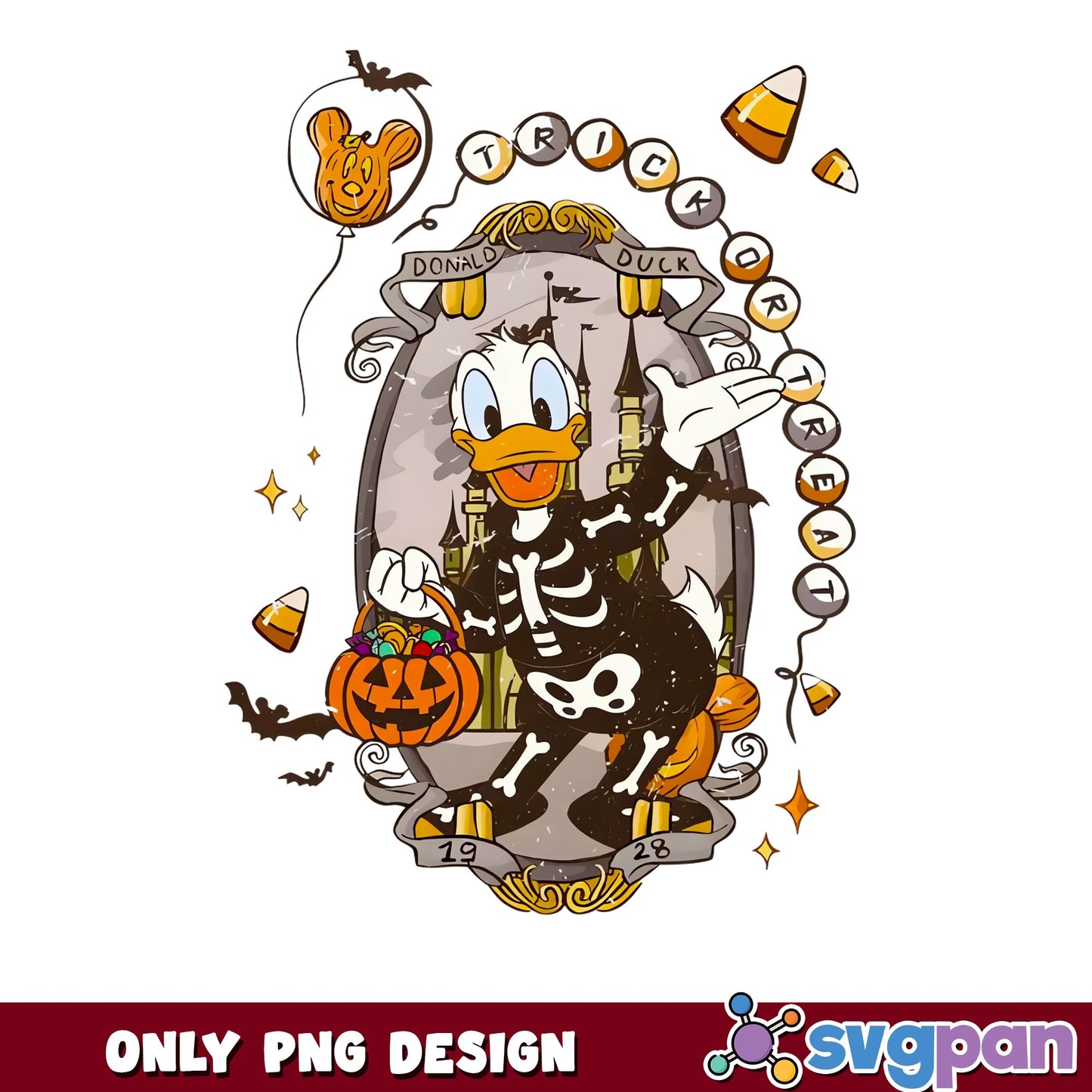Donald Duck Trick Or Treat Skeleton 1928 Halloween PNG, Disney, PNG