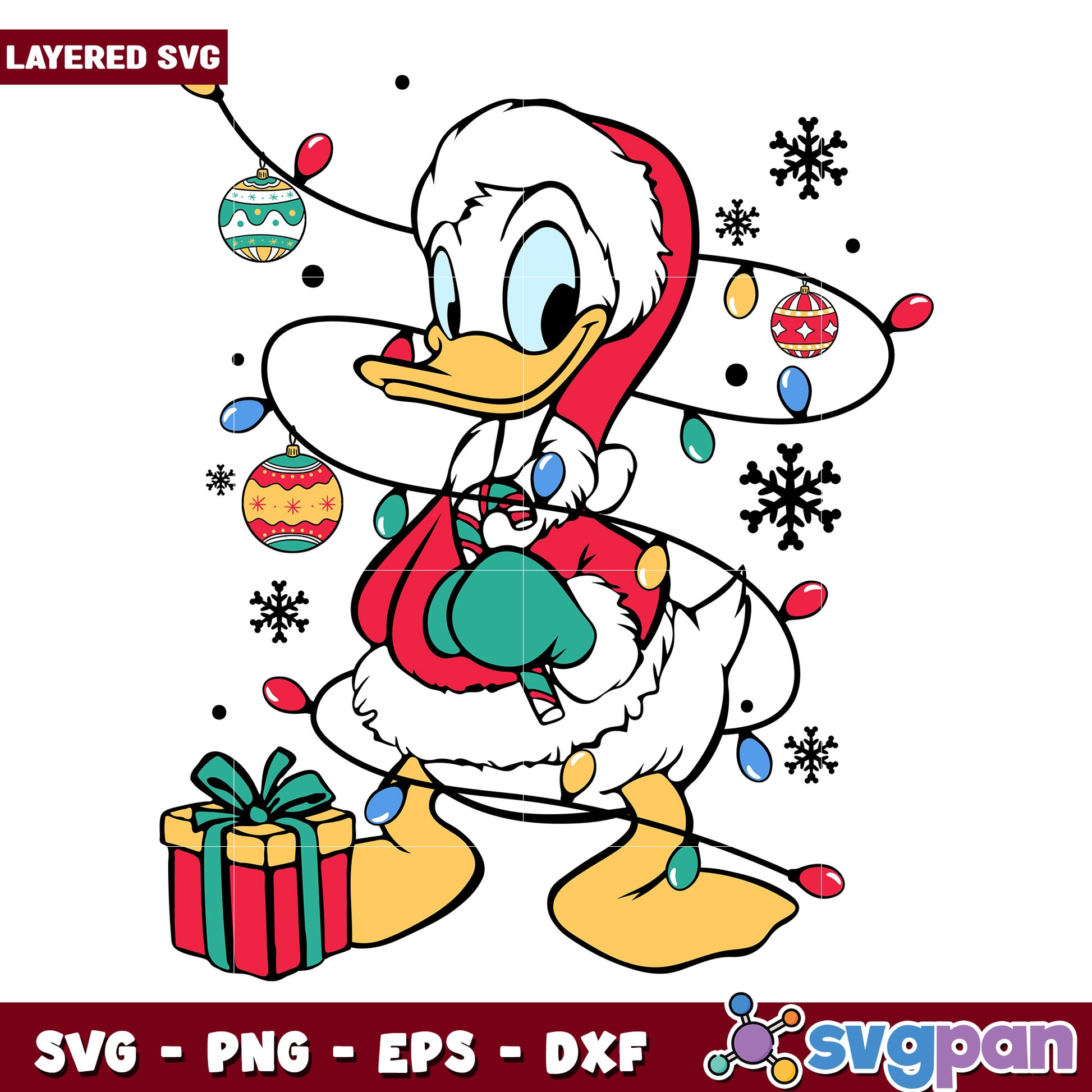 Donald christmas svg, christmas lights svg, cartoon svg