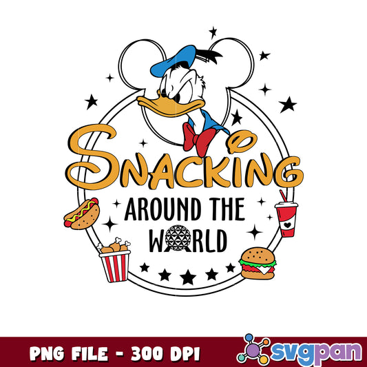 Donald snacking around the world png, donald food trip png, donald eating tour png
