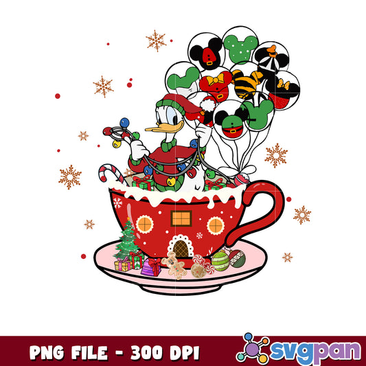 Donald tea christmas png, happy christmas​ png, vacations png