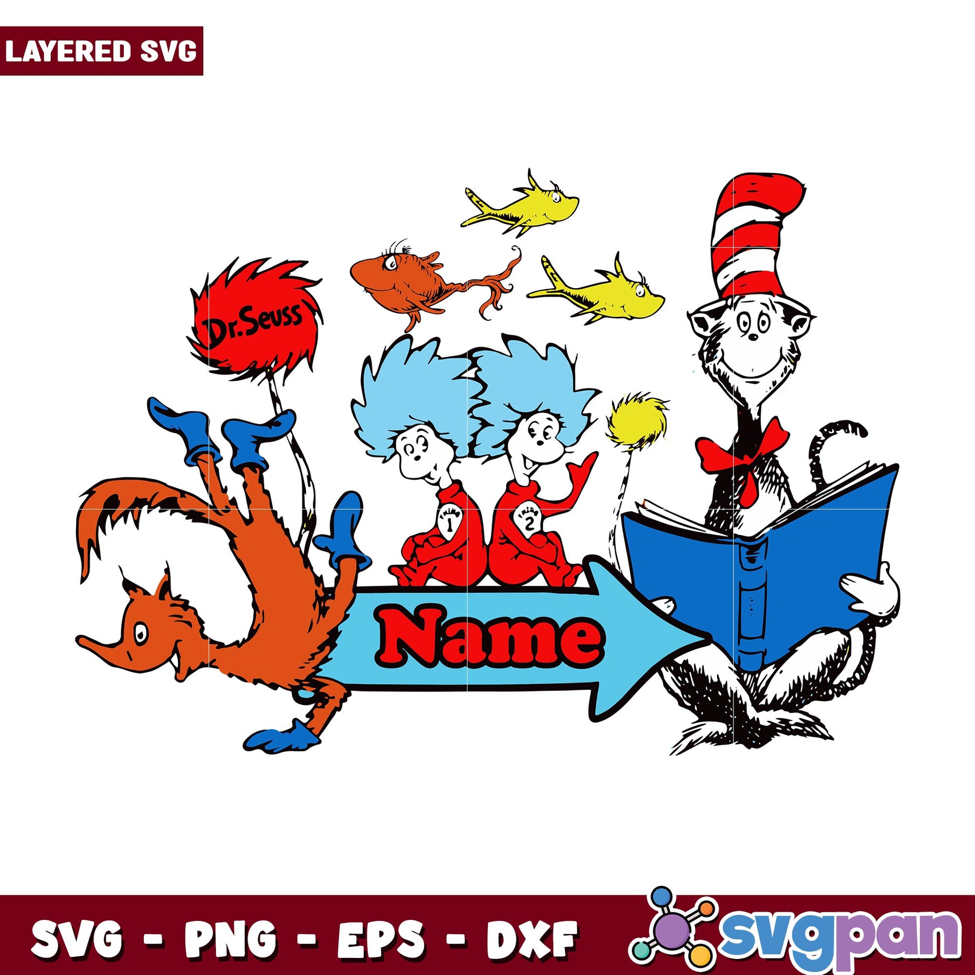 Dr. Seuss Friends name svg, Dr. seuss characters svg, Digital Download 