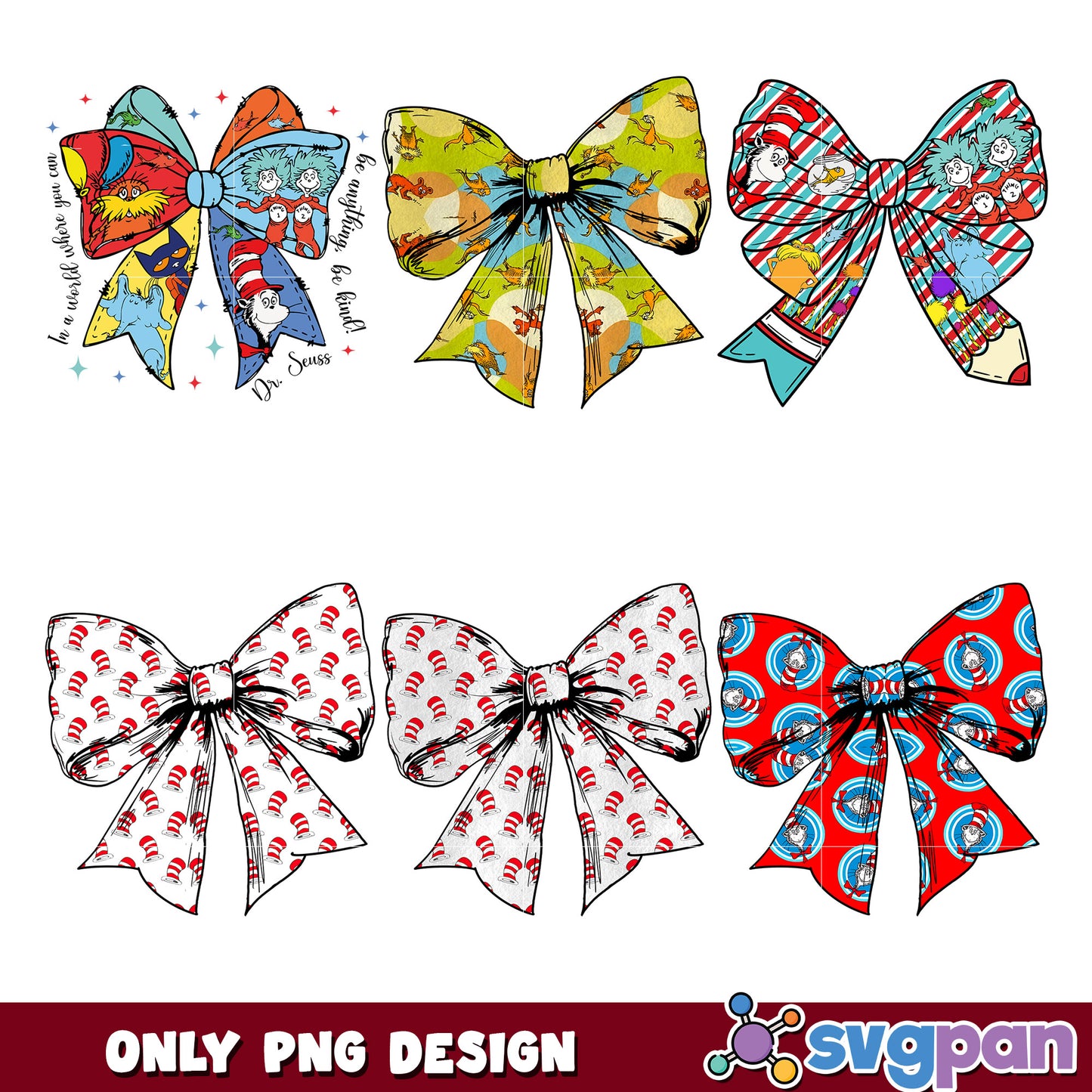 Dr Seuss Bow PNG Bundle - 6 Designs