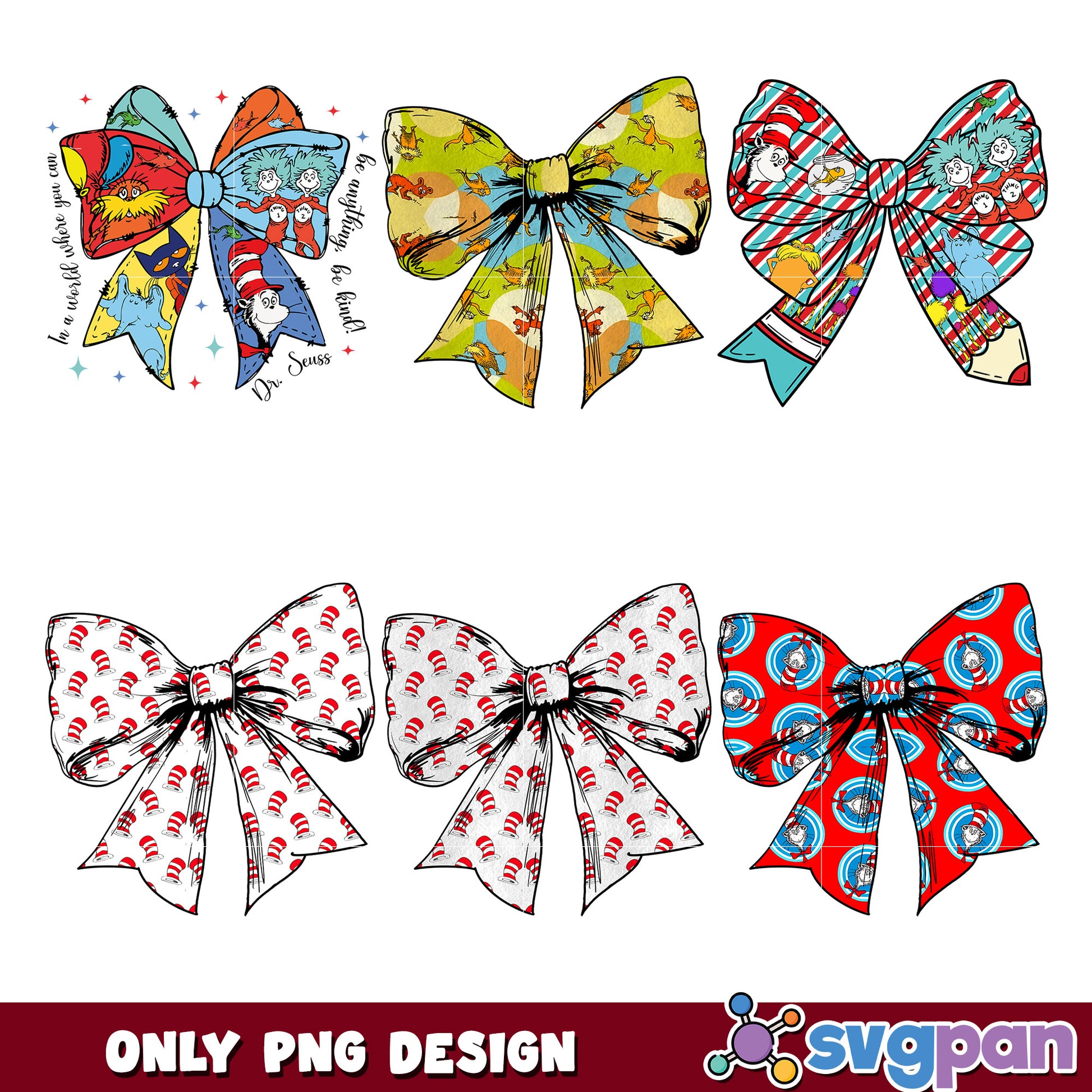 Dr Seuss Bow PNG Bundle - 6 Designs