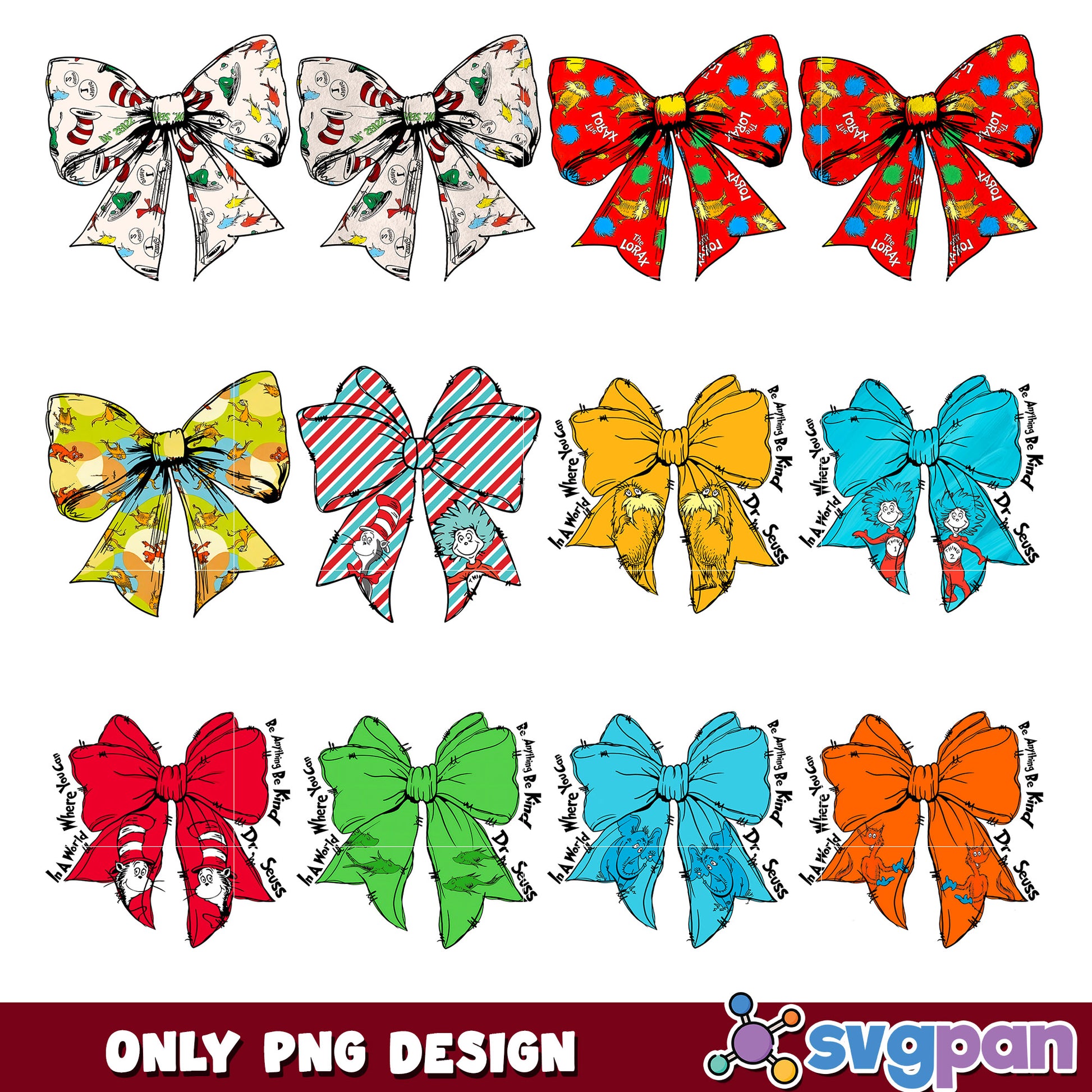 Dr Seuss Bow PNG Bundle 8 Designs