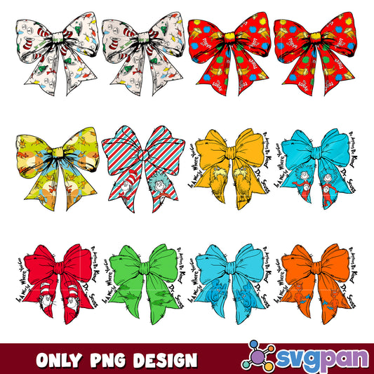 Dr Seuss Bow PNG Bundle 8 Designs