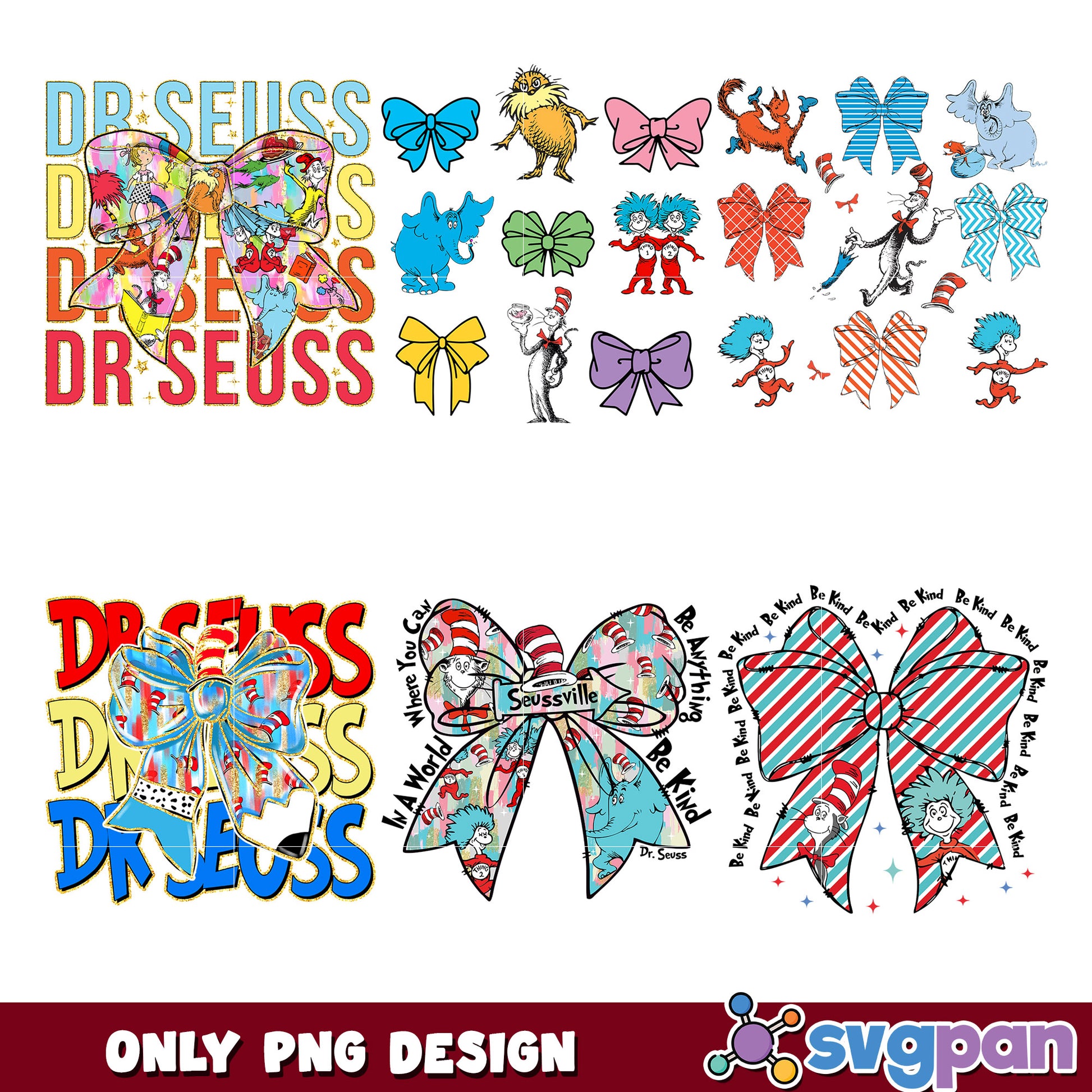 Dr Seuss Bow PNG Bundle Sublimation Designs