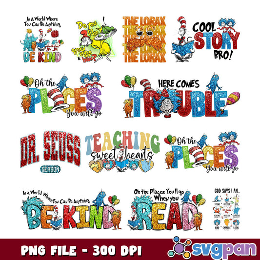 Dr Seuss Glitter PNG Bundle 300 DPI