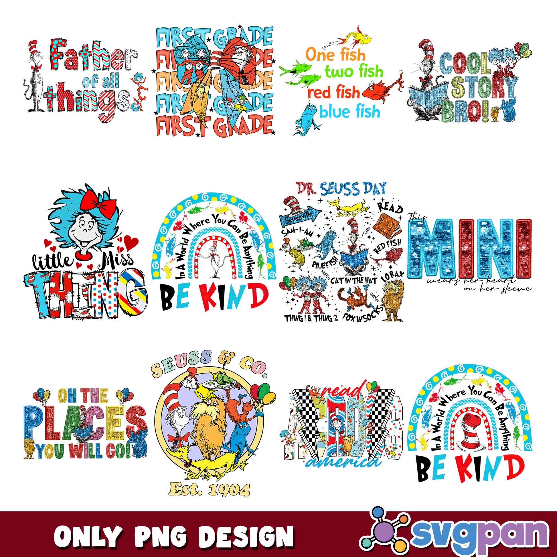 Dr Seuss Inspired PNG Bundle for Kids Crafts Fun