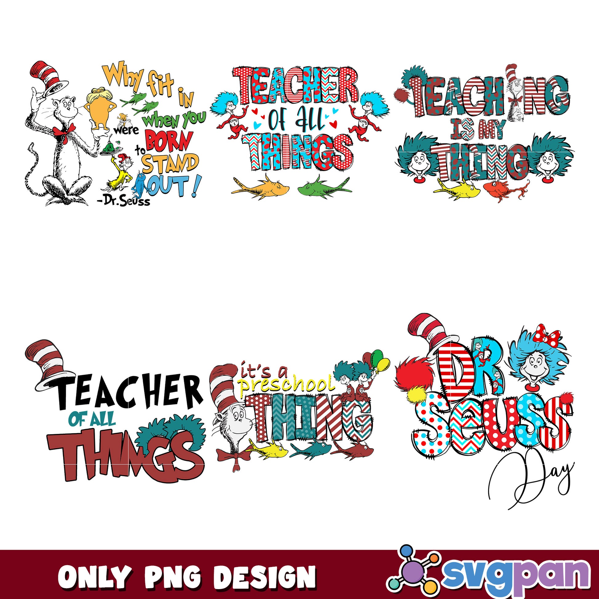 Dr Seuss Inspired PNG Bundle for Teachers and Kids