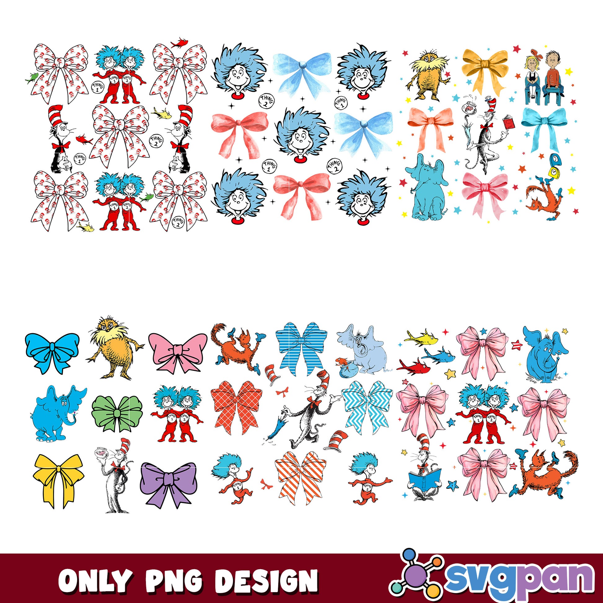 Dr Seuss PNG Bundle Bows & Characters