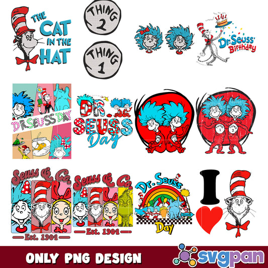 Dr Seuss PNG Bundle Cat Hat, Things