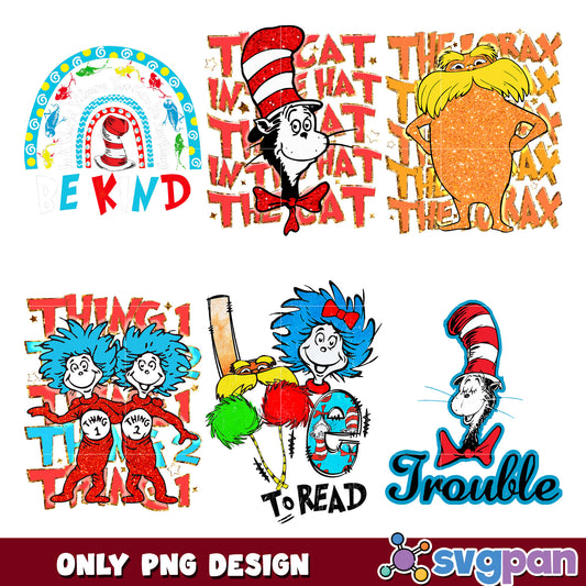 Dr Seuss PNG Bundle Cat, Lorax, Things
