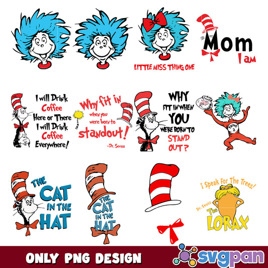 Dr Seuss PNG Bundle Cat in the Hat, Thing 1 & 2