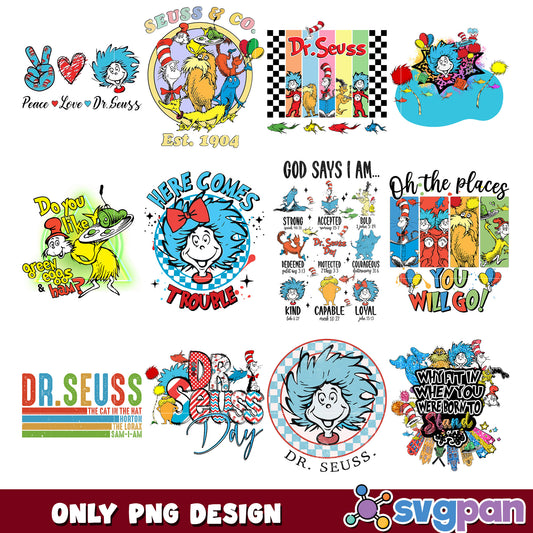 Dr Seuss PNG Bundle Designs for Sublimation