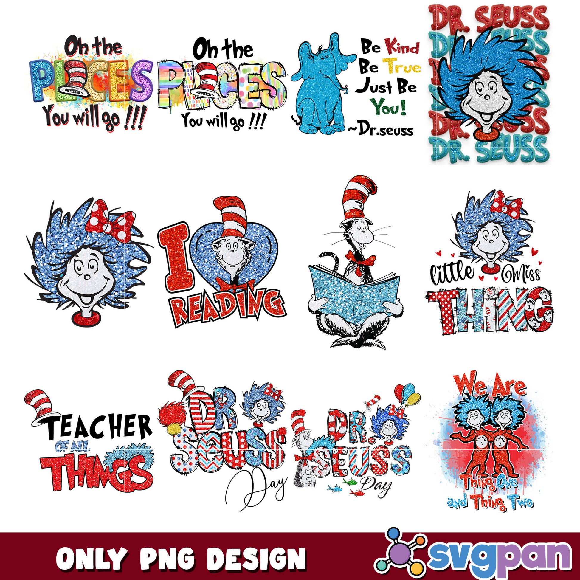 Dr Seuss PNG Bundle Glitter Designs