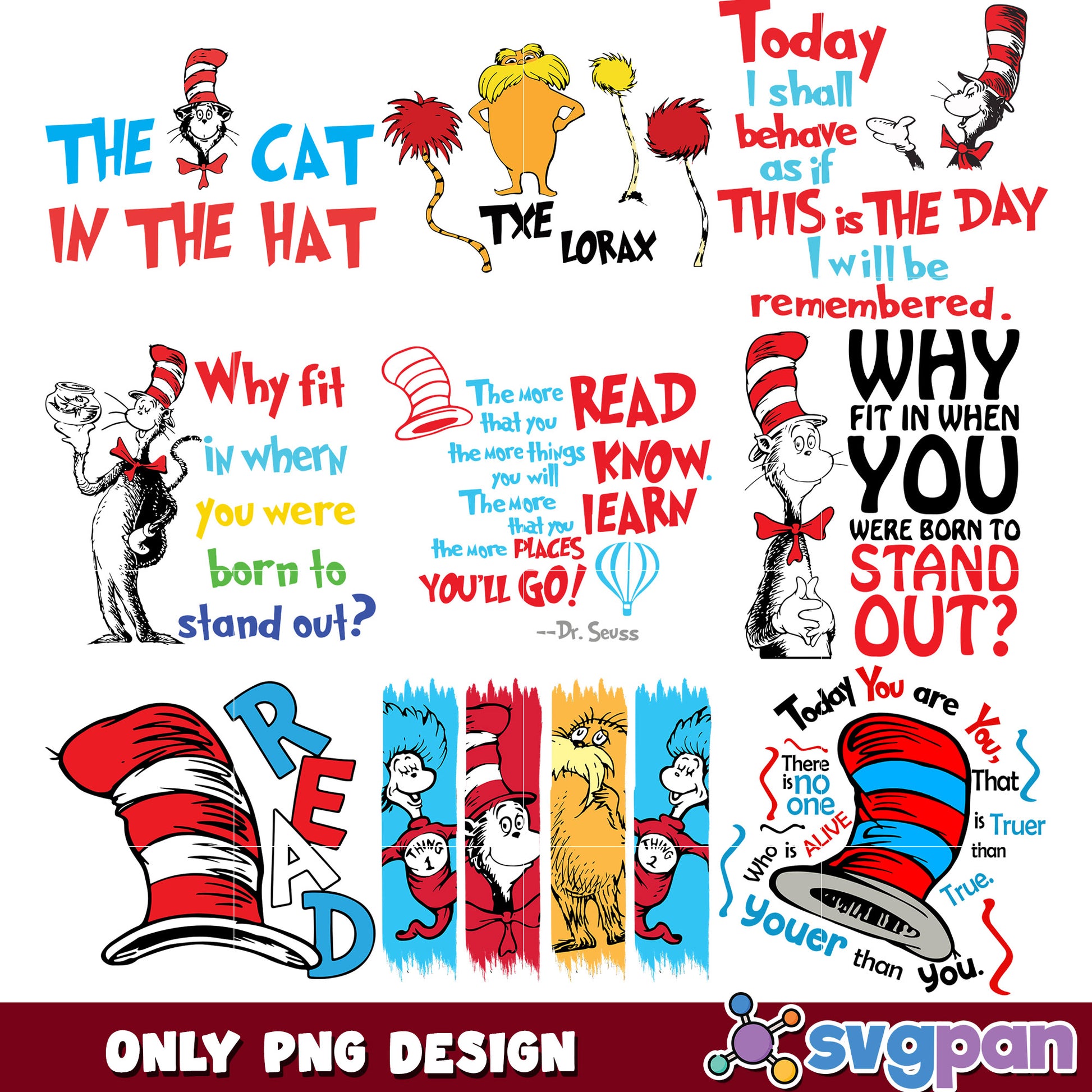 Dr Seuss PNG Bundle Quotes Sublimation