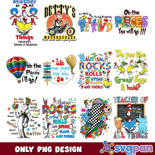 Dr Seuss PNG Bundle Quotes, Autism, & More