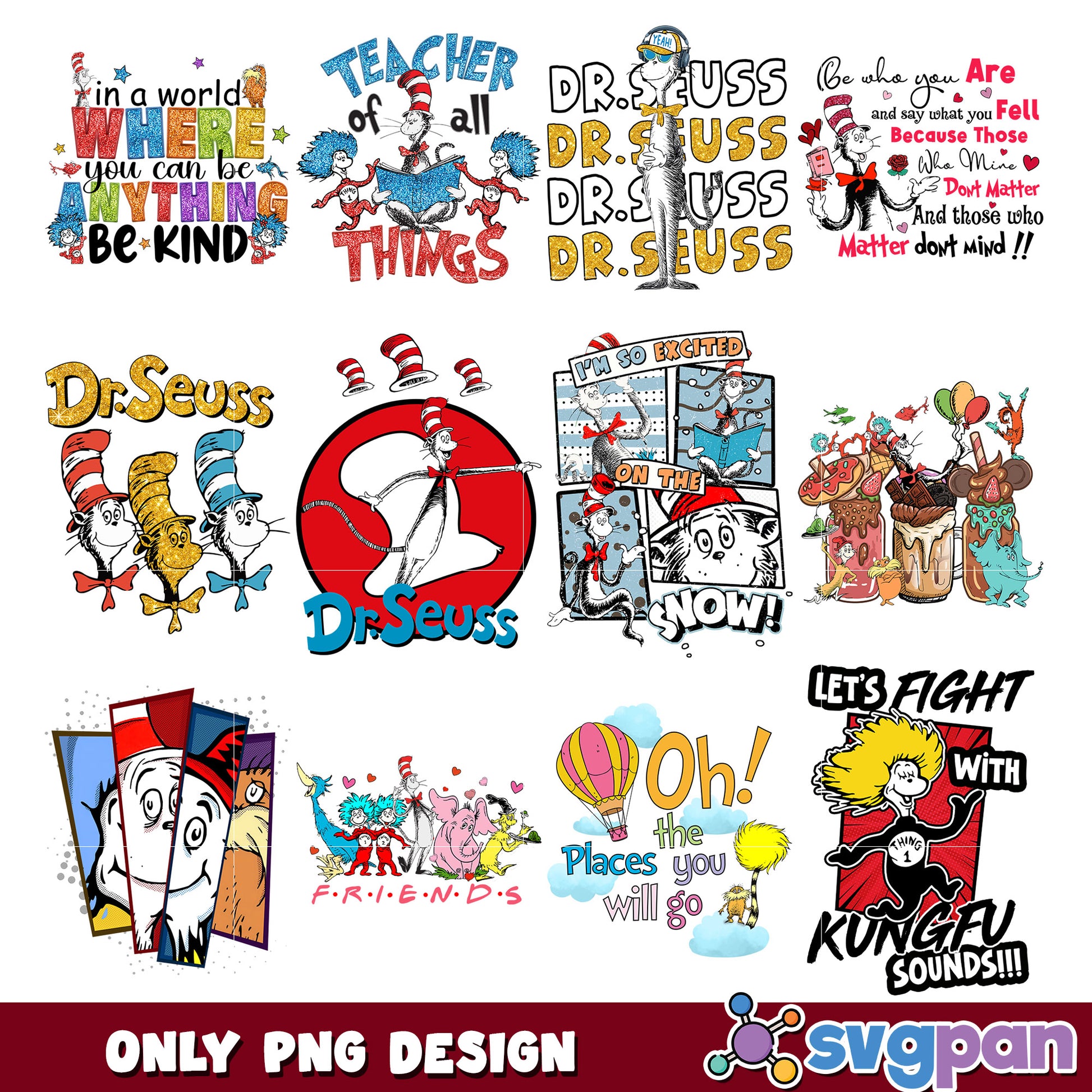 Dr Seuss PNG Bundle Quotes, Characters, Designs