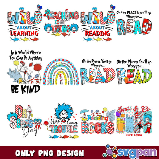 Dr Seuss PNG Bundle Read Quotes