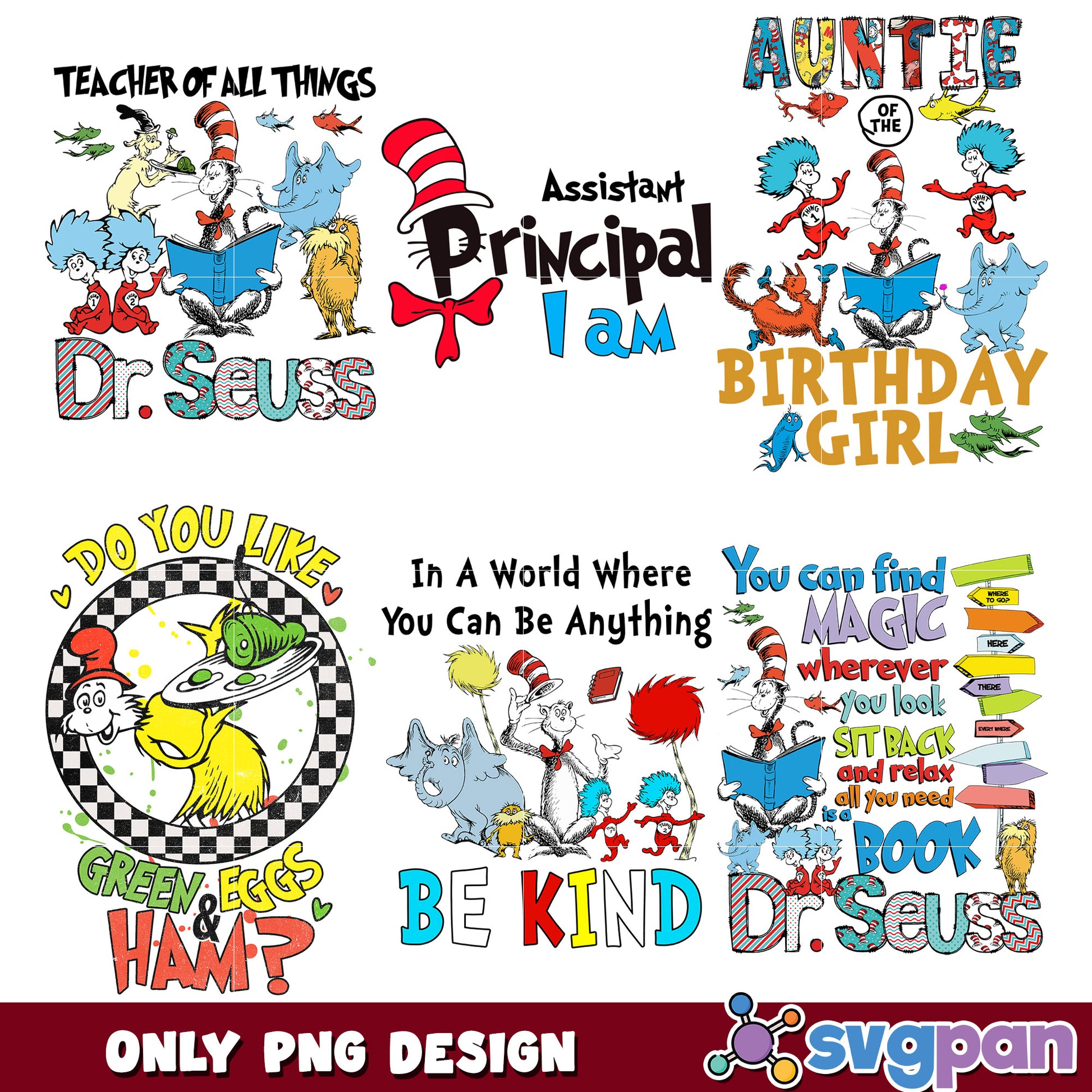 Dr Seuss PNG Bundle Teacher, Auntie, More