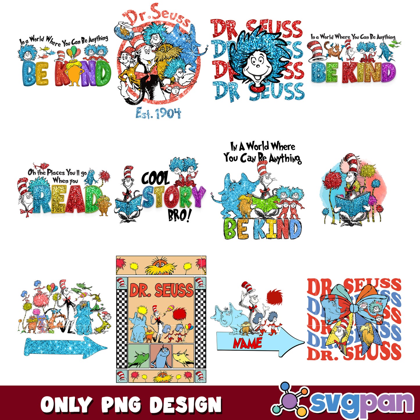 Dr Seuss PNG Bundle with Whimsical Quotes and Art